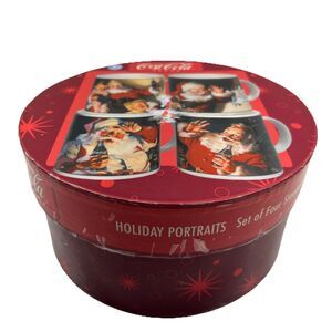 Coca-Cola Christmas Holiday Santa Stoneware Mugs Cups - Set Of 4 W BOX EUC